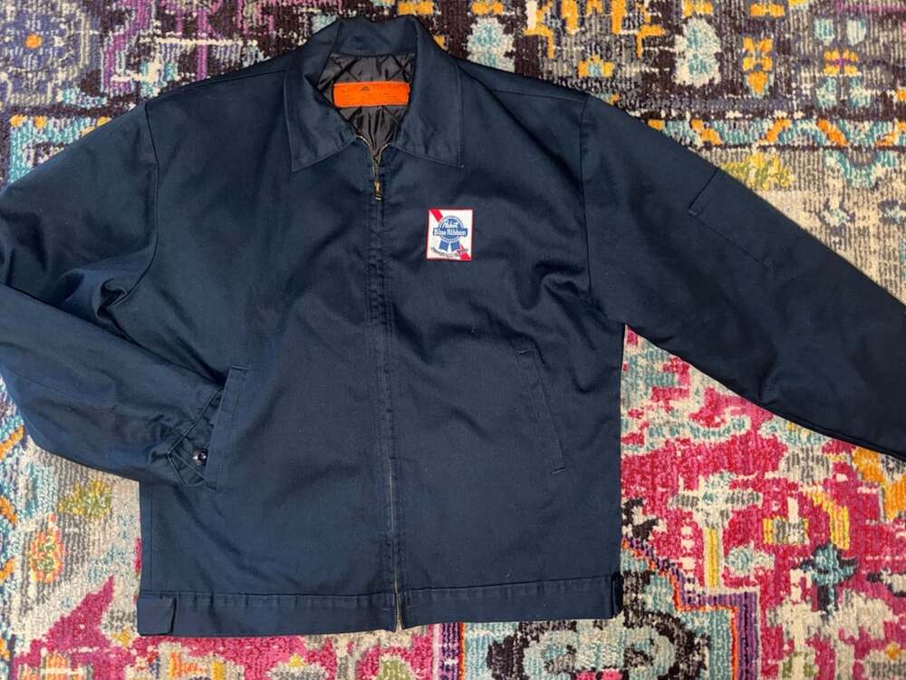Red Kap Pabst Blue Ribbon Work Jacket Size M Blue Quilted Lined